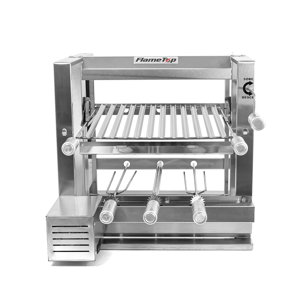 Churrasqueira Grill Elevatória 3 Espetos Com Grelha Auxiliar Inox