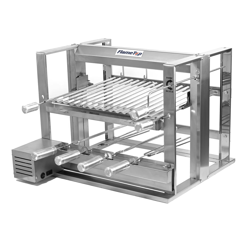 Churrasqueira Grill Elevatória 4 Espetos Com Grelha Auxiliar Inox