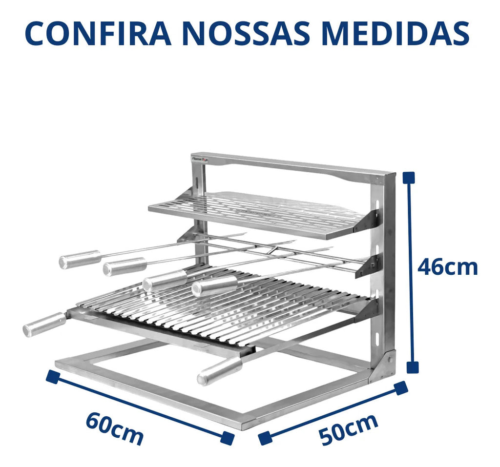 Churrasqueira Inox Suporte De Fundo Suspenso Flutuante 60x50